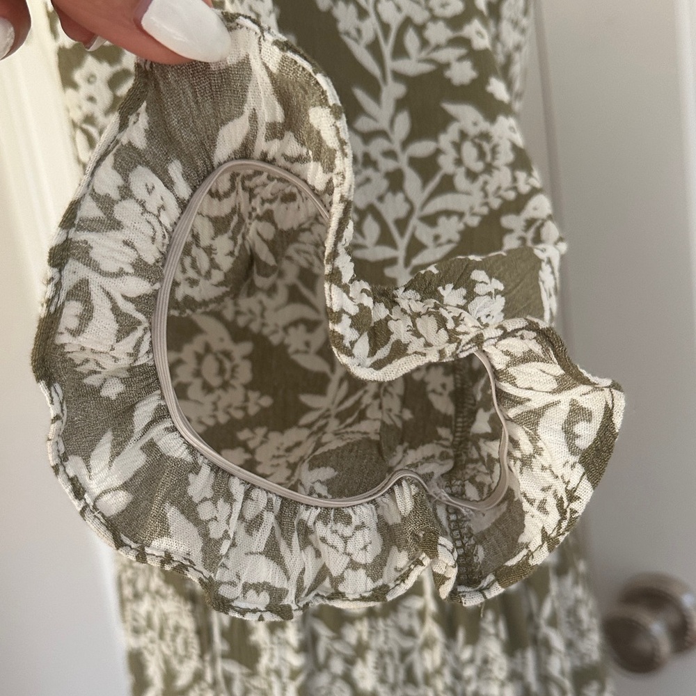 Lulus Spring Meadows Olive Green Floral Print Midi Dress Size L - Picture 9 of 15